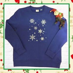 New Christmas Snowflakes Embroidered Blue Sweatshirt